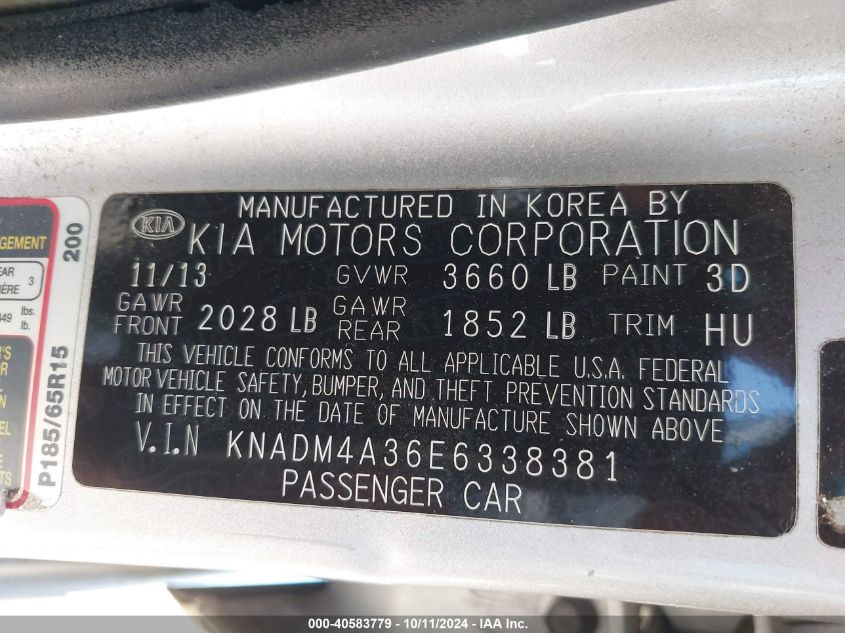 KNADM4A36E6338381 2014 Kia Rio Lx