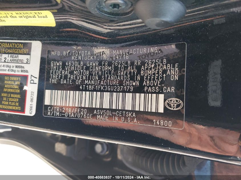 4T1BF1FK3GU237179 2016 Toyota Camry Le/Xle/Se/Xse