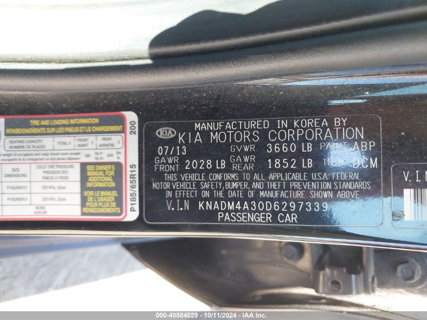 KNADM4A30D6297339 2013 Kia Rio Lx