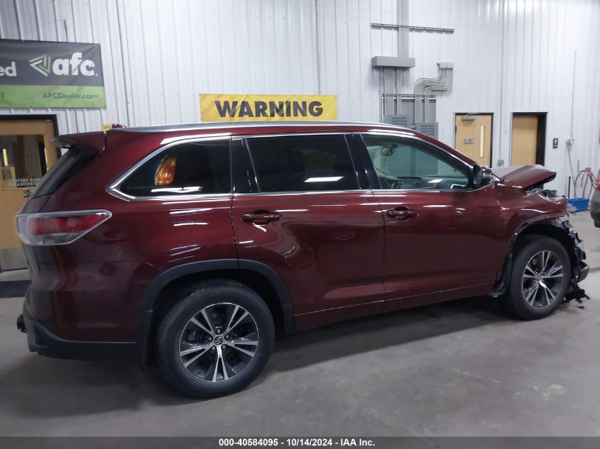 2016 Toyota Highlander Xle VIN: 5TDJKRFH9GS227890 Lot: 40584095