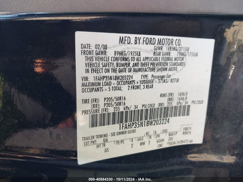 1FAHP35N18W203224 2008 Ford Focus Se/Ses