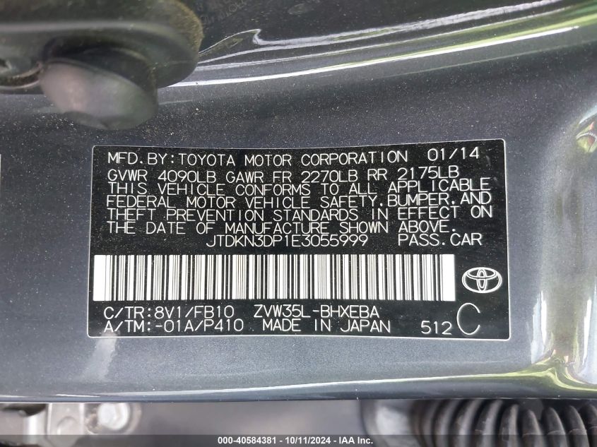 2014 Toyota Prius Plug-In VIN: JTDKN3DP1E3055999 Lot: 40584381