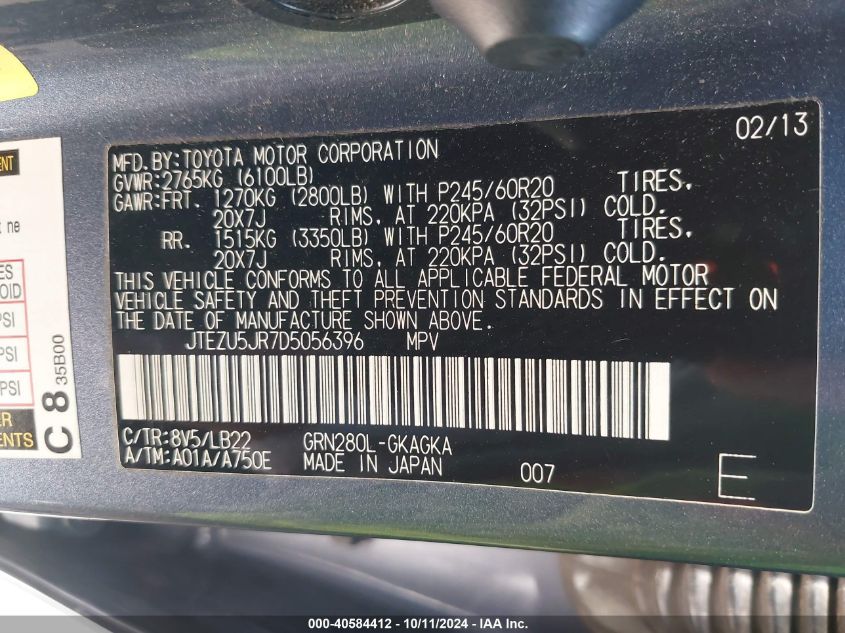 2013 TOYOTA 4RUNNER LIMITED - JTEZU5JR7D5056396