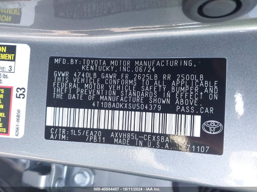 4T1DBADKXSU504379 2025 Toyota Camry Se