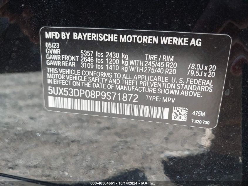 2023 BMW X3 xDrive30I VIN: 5UX53DP08P9S71872 Lot: 40584661