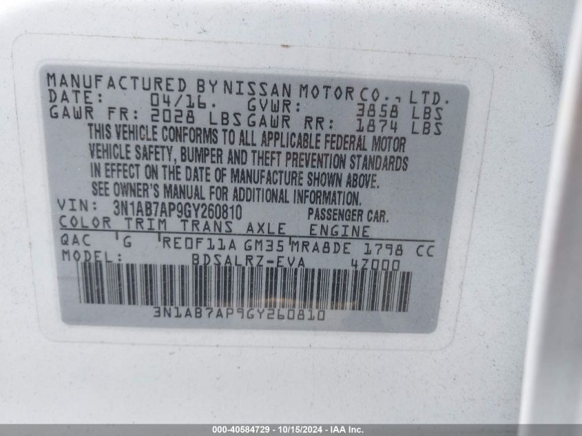 VIN 3N1AB7AP9GY260810 2016 NISSAN SENTRA no.9