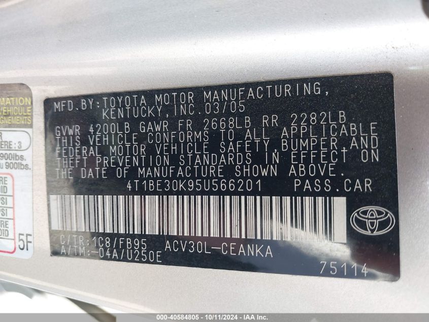 4T1BE30K95U566201 2005 Toyota Camry Le