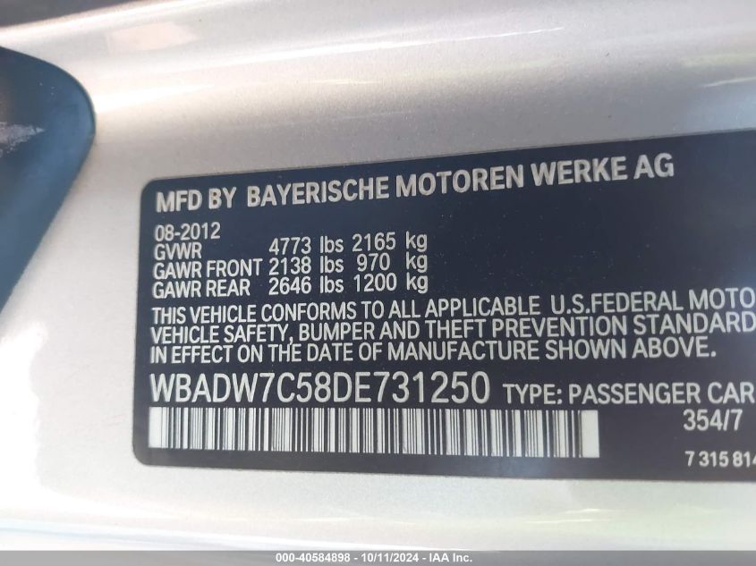 WBADW7C58DE731250 2013 BMW 328I