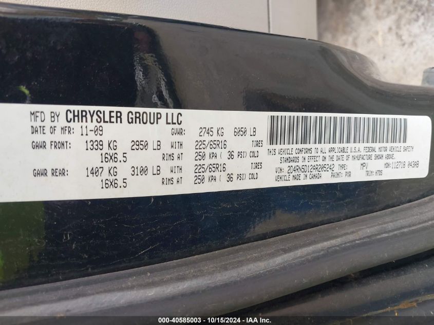 2010 Dodge Grand Caravan Sxt VIN: 2D4RN5D12AR205242 Lot: 40585003