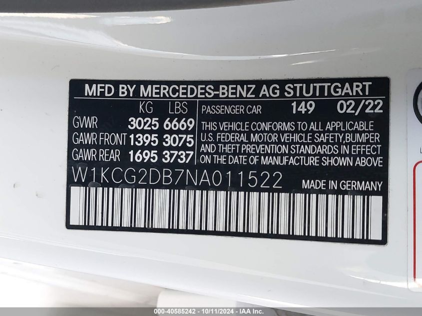 W1KCG2DB7NA011522 2022 Mercedes-Benz Eqs 450+