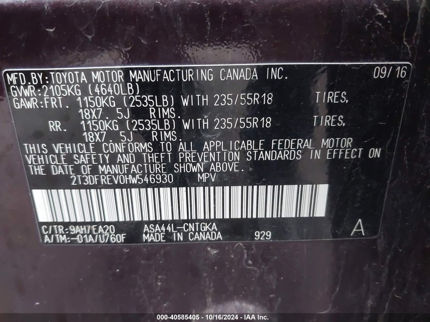 2017 TOYOTA RAV4 LIMITED/SE/PLATINUM - 2T3DFREV0HW546930