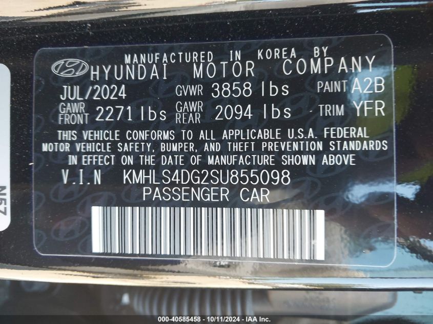 KMHLS4DG2SU855098 2025 Hyundai Elantra Sel Convenience