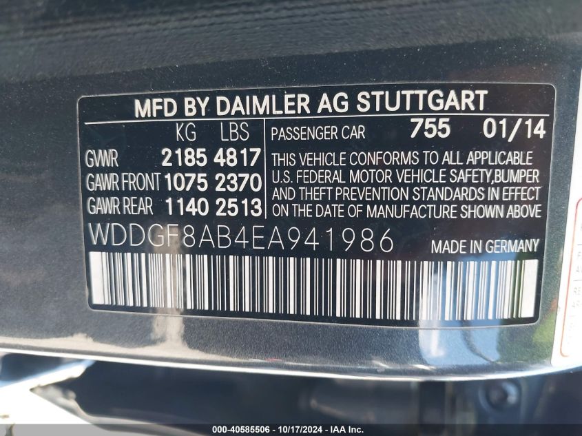 2014 Mercedes-Benz C 300 Luxury 4Matic/Sport 4Matic VIN: WDDGF8AB4EA941986 Lot: 40585506