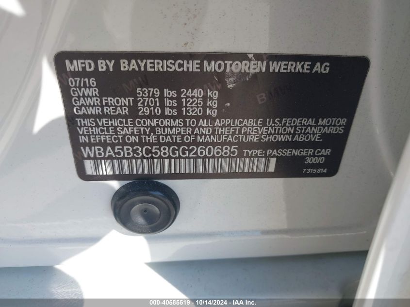 2016 BMW 535I XDRIVE - WBA5B3C58GG260685