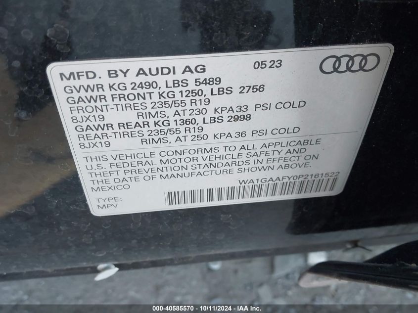 WA1GAAFY0P2161522 2023 Audi Q5 Premium 45 Tfsi S Line Quattro