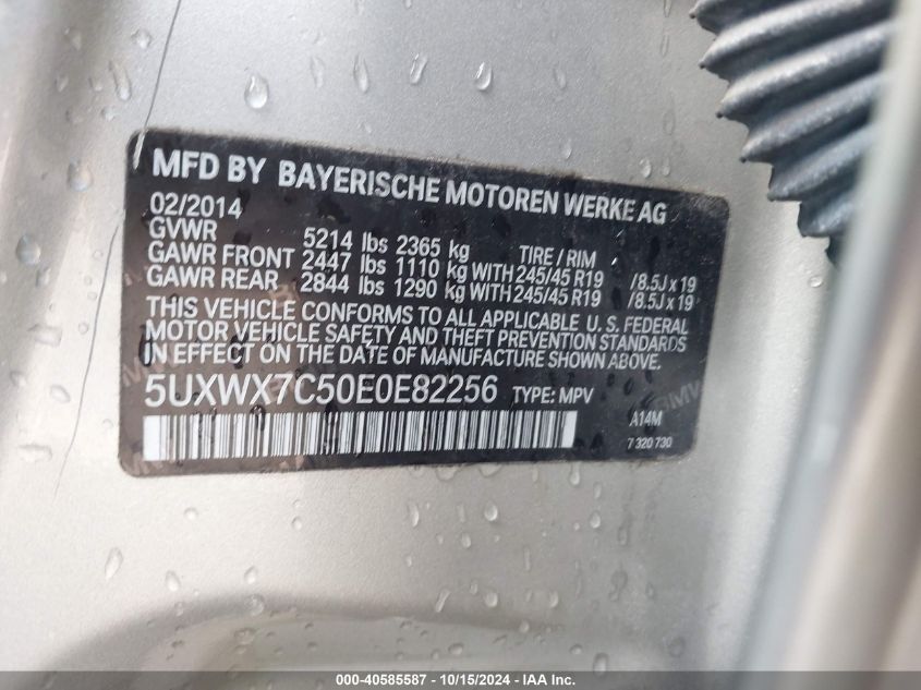 VIN 5UXWX7C50E0E82256 2014 BMW X3, Xdrive35I no.9