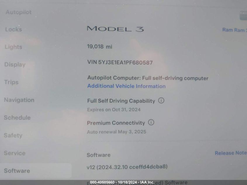 2023 Tesla Model 3 VIN: 5YJ3E1EA1PF680587 Lot: 40585660