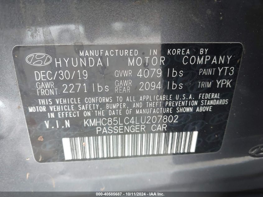 KMHC85LC4LU207802 2020 Hyundai Ioniq Hybrid Sel