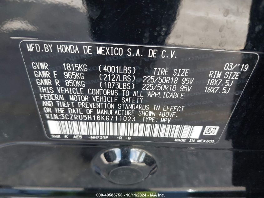 3CZRU5H16KG711023 2019 Honda Hr-V Sport