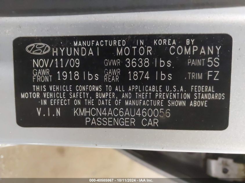 KMHCN4AC6AU460056 2010 Hyundai Accent Gls