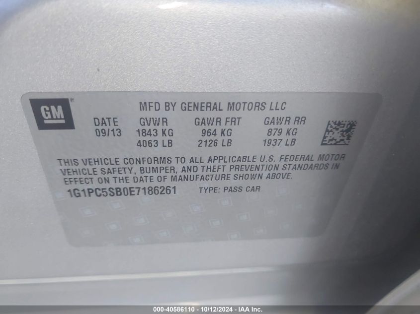 2014 Chevrolet Cruze 1Lt Auto VIN: 1G1PC5SB0E7186261 Lot: 40586110