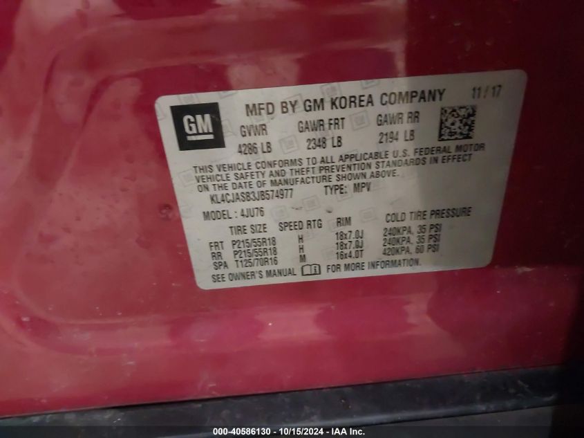 2018 Buick Encore Preferred VIN: KL4CJASB3JB574977 Lot: 40586130