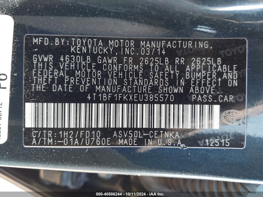 4T1BF1FKXEU385570 2014 Toyota Camry Le