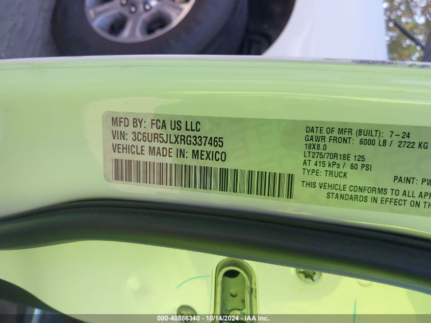 2024 Ram 2500 Big Horn VIN: 3C6UR5JLXRG337465 Lot: 40586340