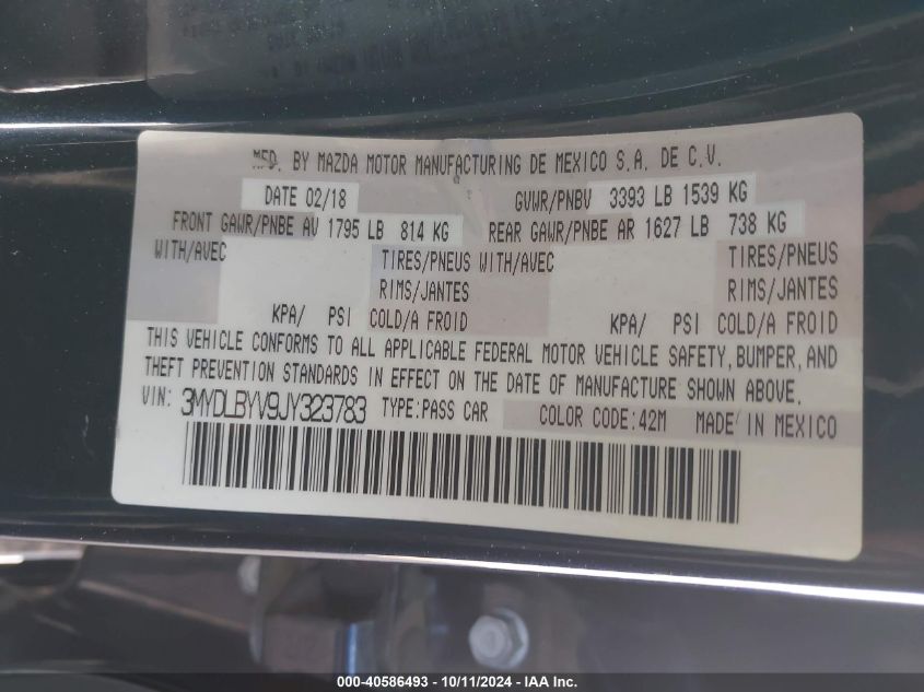 2018 Toyota Yaris Ia VIN: 3MYDLBYV9JY323783 Lot: 40586493