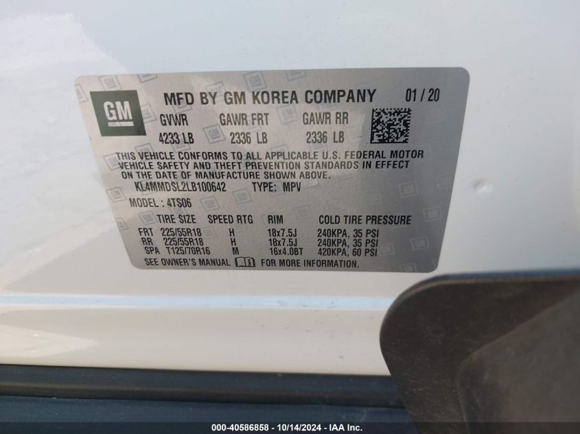 2020 Buick Encore Gx Fwd Select VIN: KL4MMDSL2LB100642 Lot: 40586858