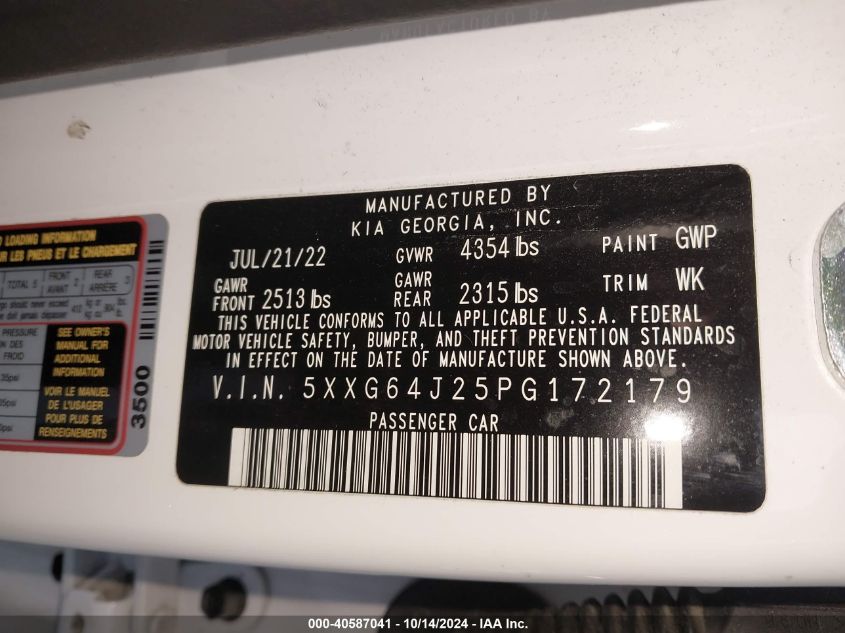 2023 Kia K5 Gt-Line VIN: 5XXG64J25PG172179 Lot: 40587041