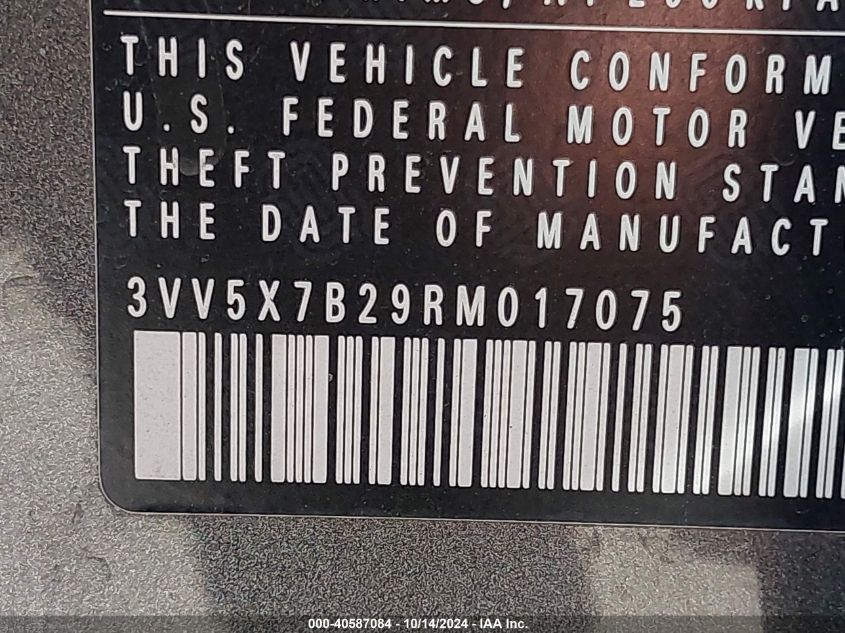 2024 Volkswagen Taos 1.5T S VIN: 3VV5X7B29RM017075 Lot: 40587084