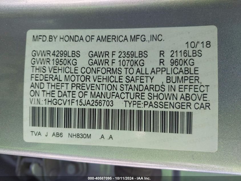 1HGCV1F15JA256703 2018 Honda Accord Lx