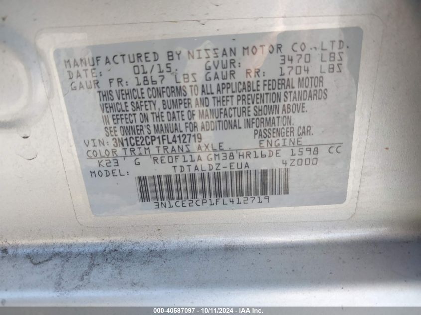 3N1CE2CP1FL412719 2015 Nissan Versa Note S (Sr)/S Plus/Sl/Sr/Sv