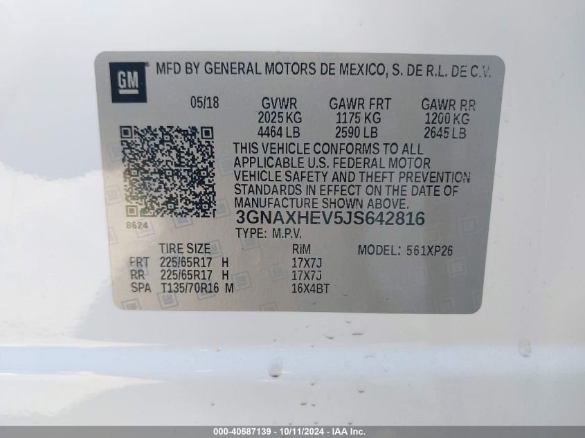 3GNAXHEV5JS642816 2018 Chevrolet Equinox Ls