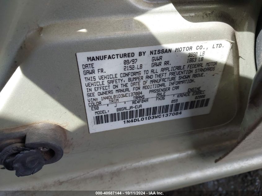 1N4DL01D3WC137084 1998 Nissan Altima Gle/Gxe/Se/Xe