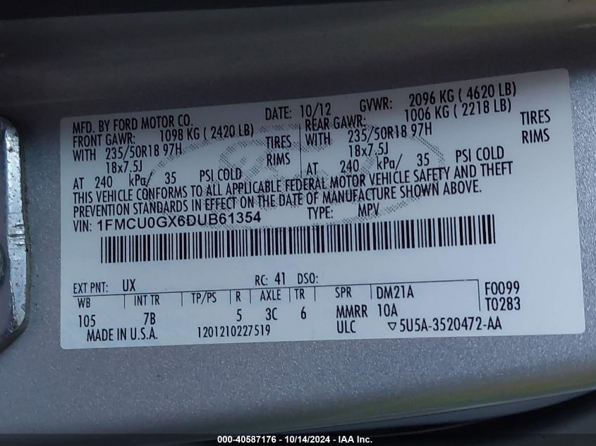 2013 FORD ESCAPE SE - 1FMCU0GX6DUB61354