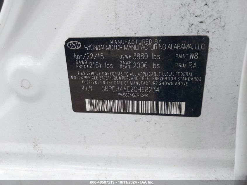 5NPDH4AE2GH682341 2016 Hyundai Elantra Se