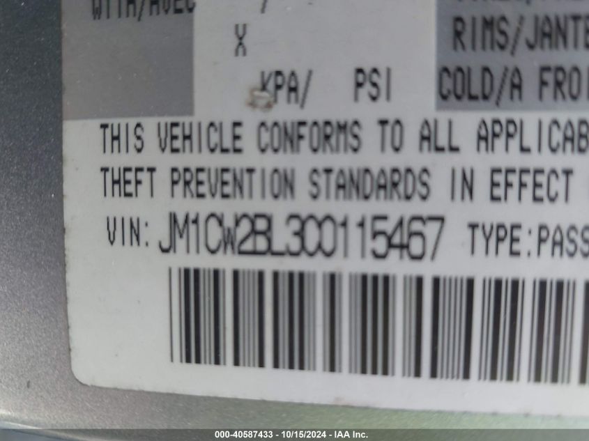 2012 Mazda Mazda5 Sport VIN: JM1CW2BL3C0115467 Lot: 40587433