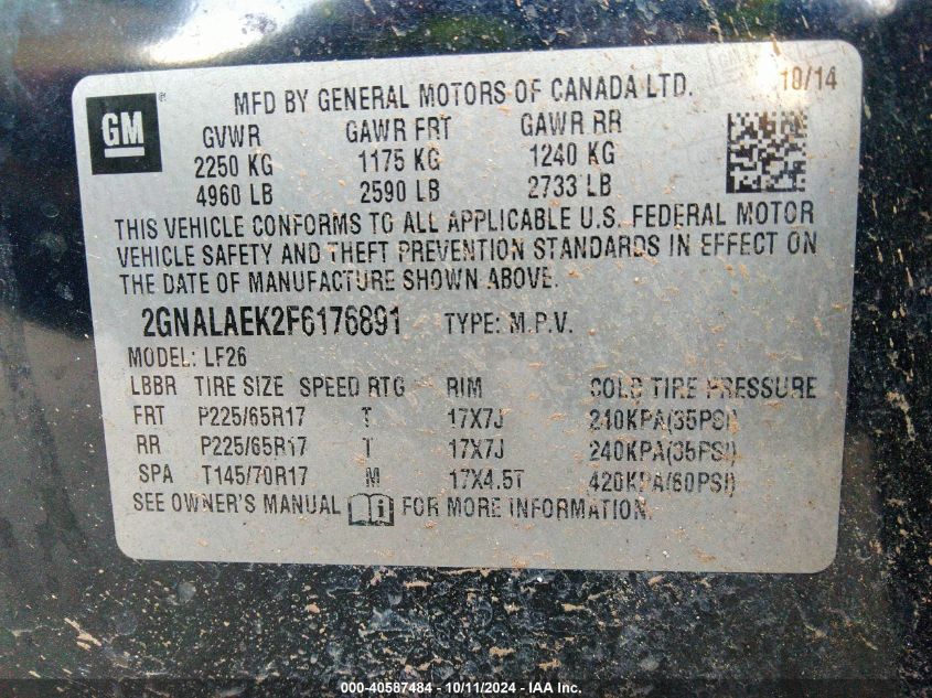 2GNALAEK2F6176891 2015 Chevrolet Equinox Ls