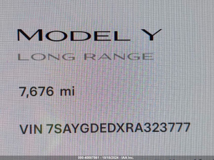 2024 Tesla Model Y Long Range Dual Motor All-Wheel Drive VIN: 7SAYGDEDXRA323777 Lot: 40587561