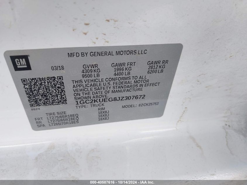 2018 Chevrolet Silverado 2500Hd Wt VIN: 1GC2KUEG8JZ307672 Lot: 40587616