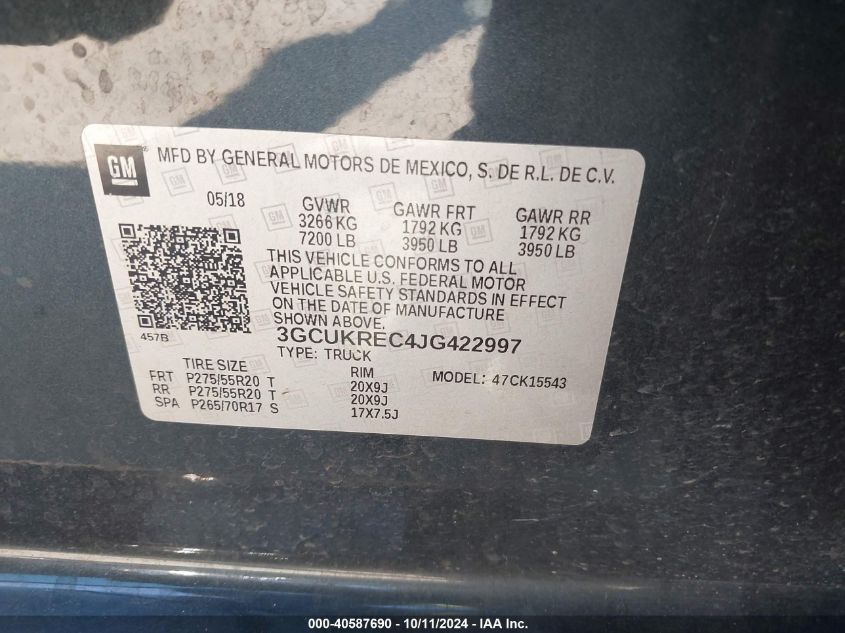 3GCUKREC4JG422997 2018 Chevrolet Silverado 1500 1Lt