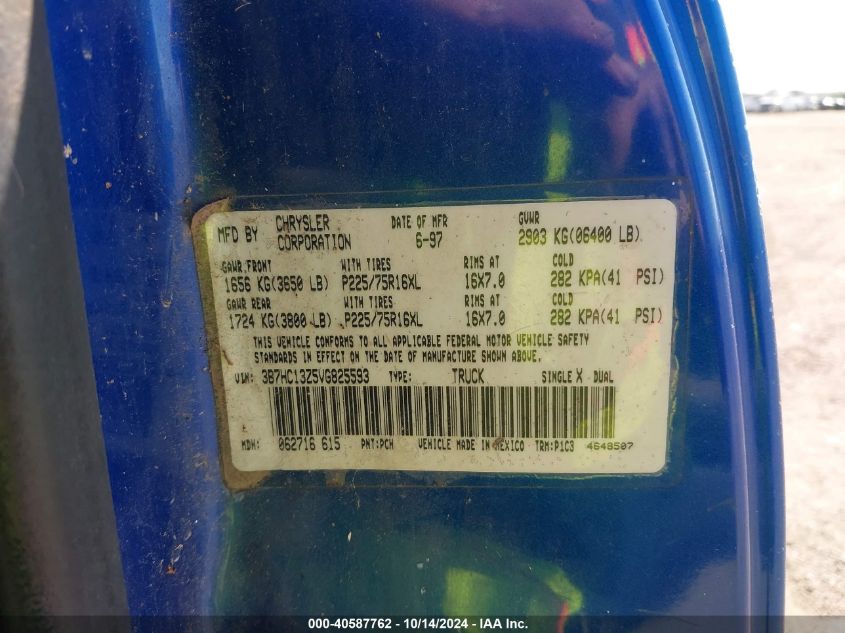 1997 Dodge Ram 1500 St VIN: 3B7HC13Z5VG825593 Lot: 40587762