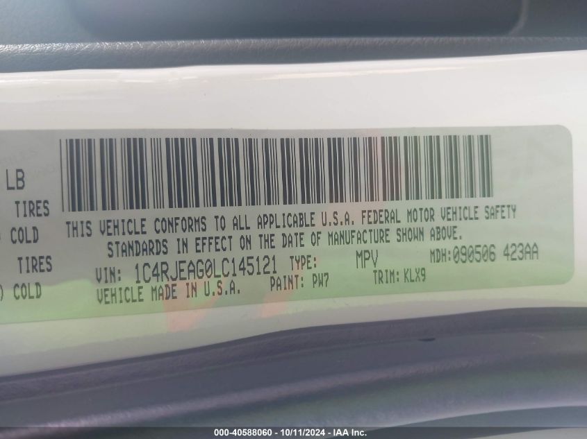 1C4RJEAG0LC145121 2020 Jeep Grand Cherokee Altitude 4X2