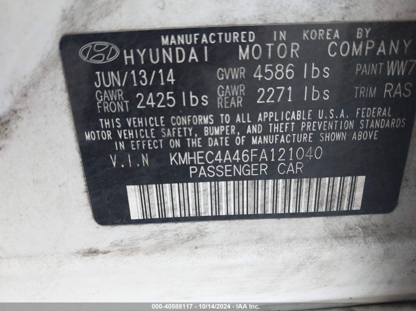 2015 Hyundai Sonata Hybrid Limited VIN: KMHEC4A46FA121040 Lot: 40588117