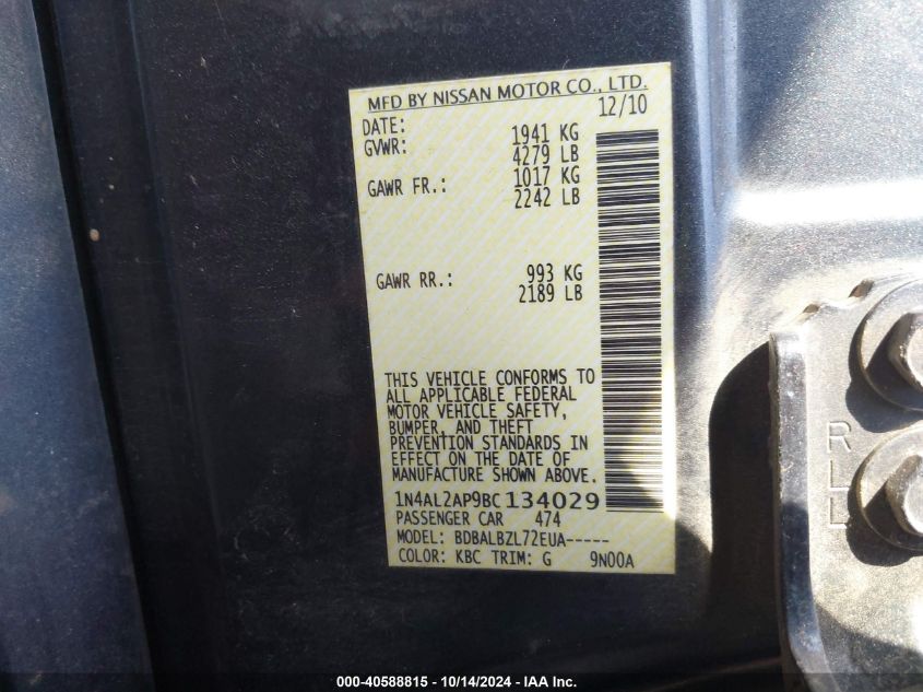 2011 Nissan Altima 2.5 S VIN: 1N4AL2AP9BC134029 Lot: 40588815