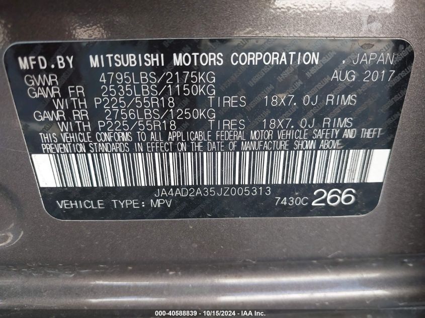 2018 Mitsubishi Outlander Es VIN: JA4AD2A35JZ005313 Lot: 40588839