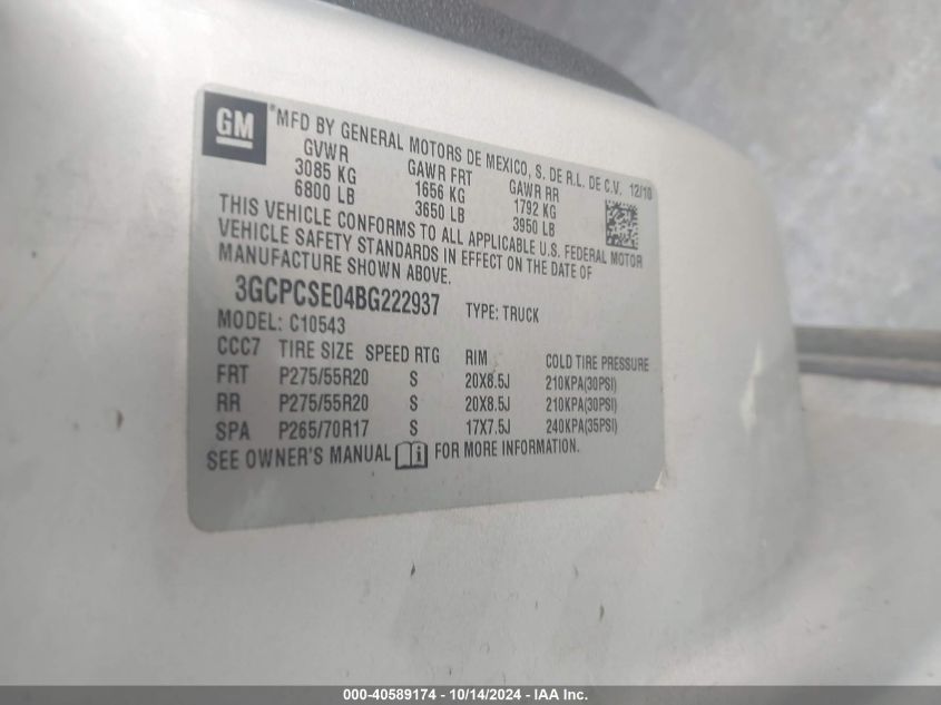 2011 Chevrolet Silverado 1500 Lt VIN: 3GCPCSE04BG222937 Lot: 40589174