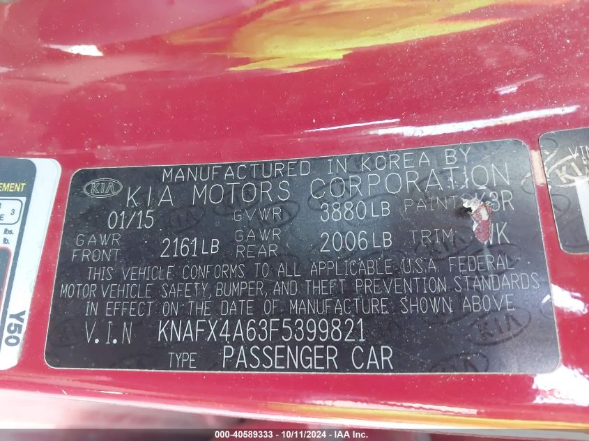 KNAFX4A63F5399821 2015 Kia Forte Lx